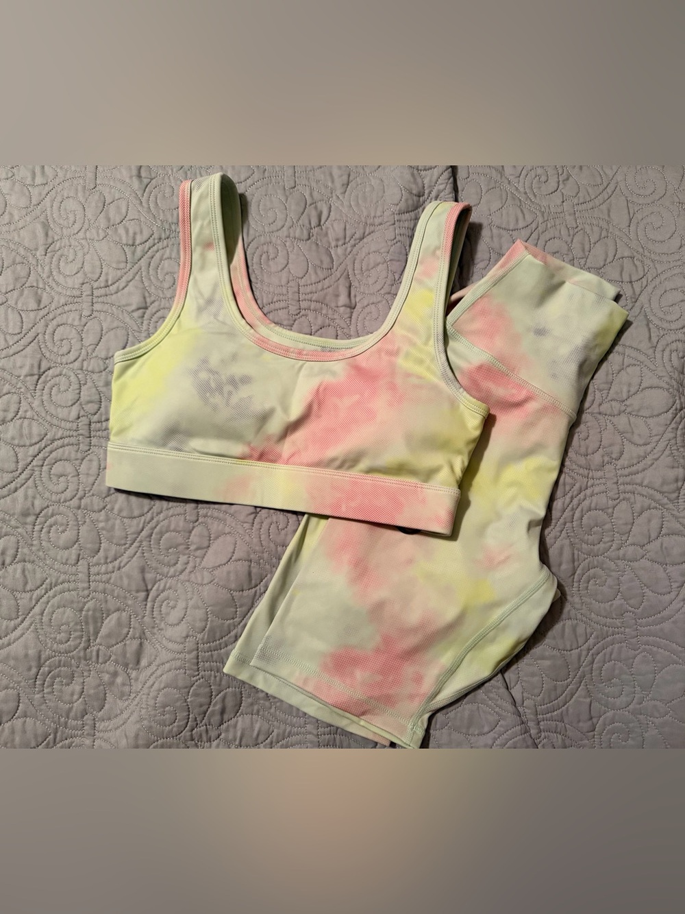 ZYIA Active Summer Sky Halftone Sports Bra & Hi-Rise Hustle Shorts Set S NWT